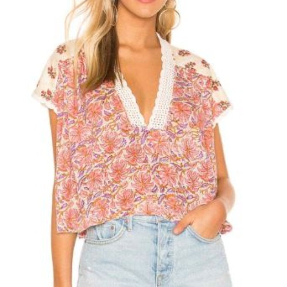 Free People Leilani Floral Print Top V-Neck Size XS
